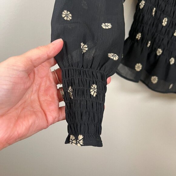 Madewell Georgette Square-Neck Smock-Waist Top Size XS Bloom Dot Floral Black - Picture 6 of 10
